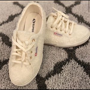 White, Furry Superga Sneakers